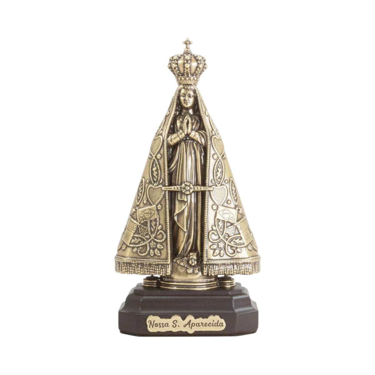 Our Lady of Aparecida Statue 5.5 in — Antique Gold Metal, Brazil's Patroness