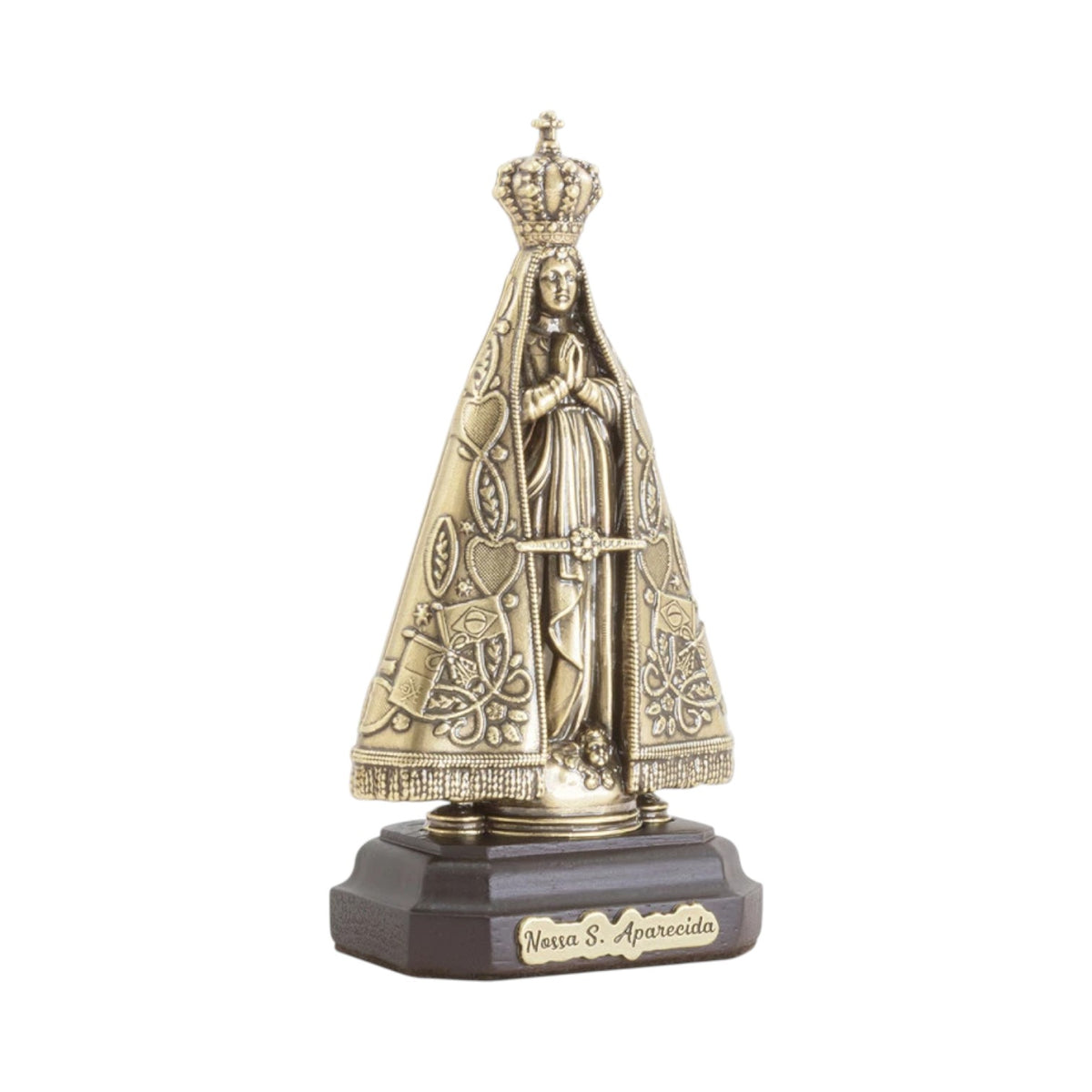 Our Lady of Aparecida Statue 5.5 in — Antique Gold Metal, Brazil's Patroness