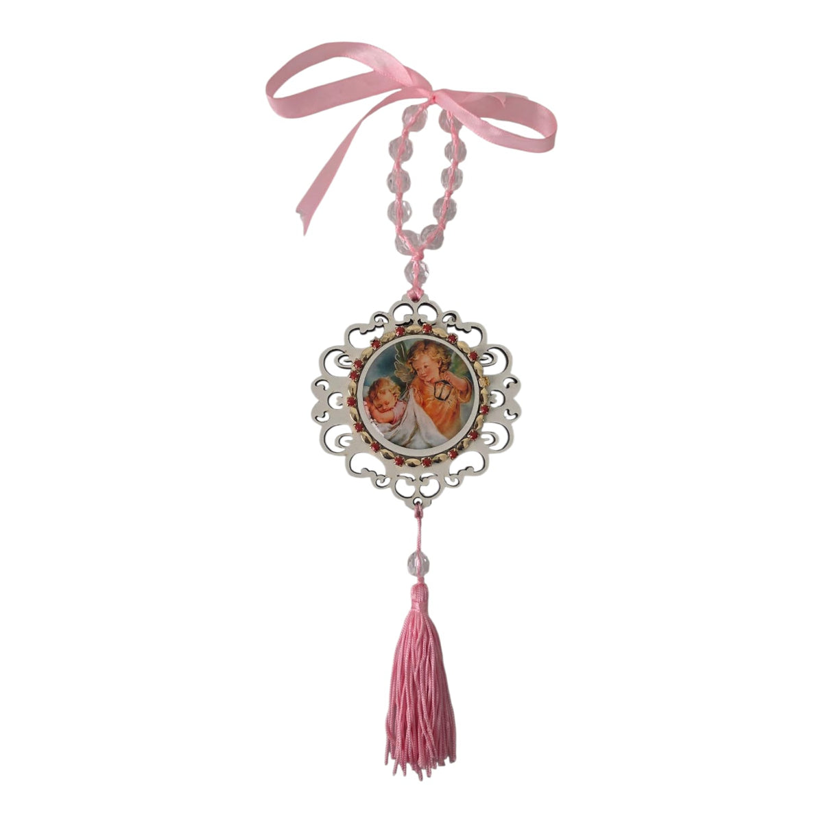 Baby Crib Medal with Crystal Beads and Tassel