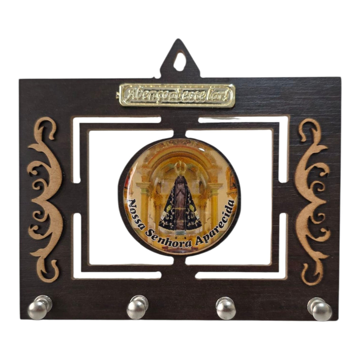 Wooden Pierced Key Holder with 4 Hooks