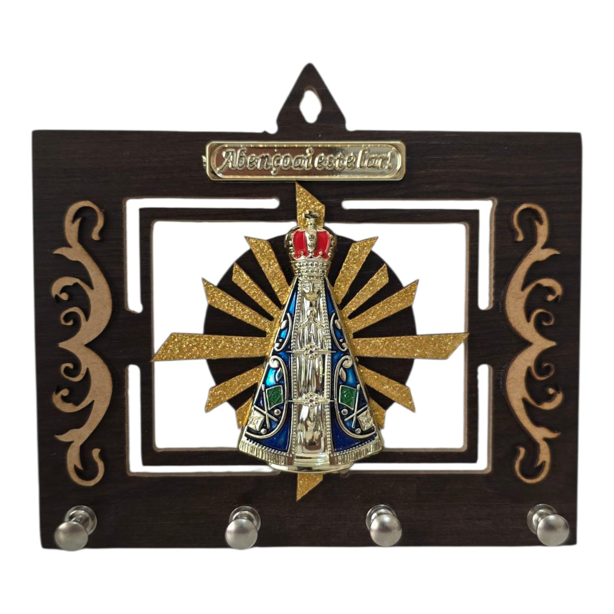 Wooden Pierced Key Holder with 4 Hooks