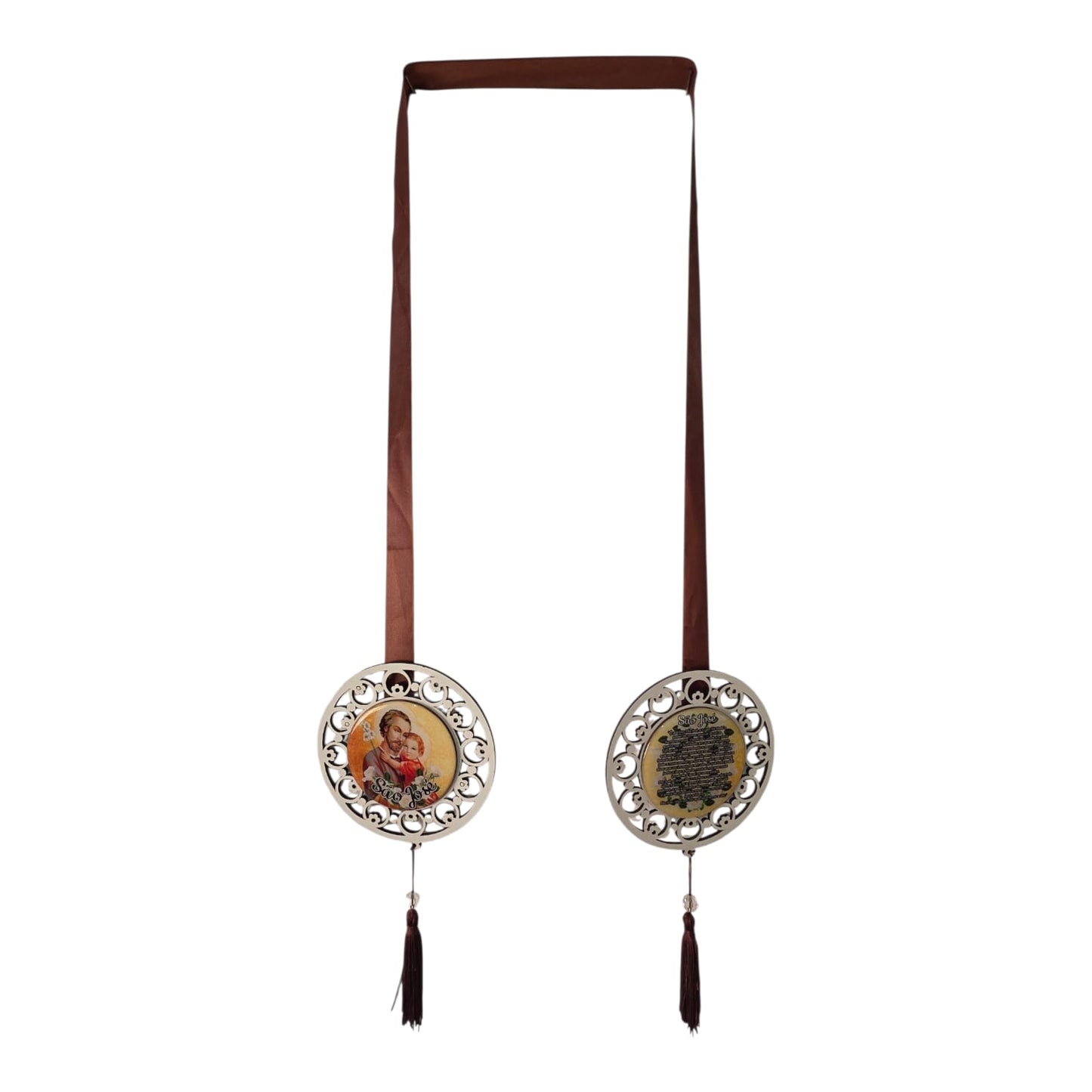 Door Scapular in Cutout Wood with Religious Images and Prayer - 5.1 Inch Mandalas