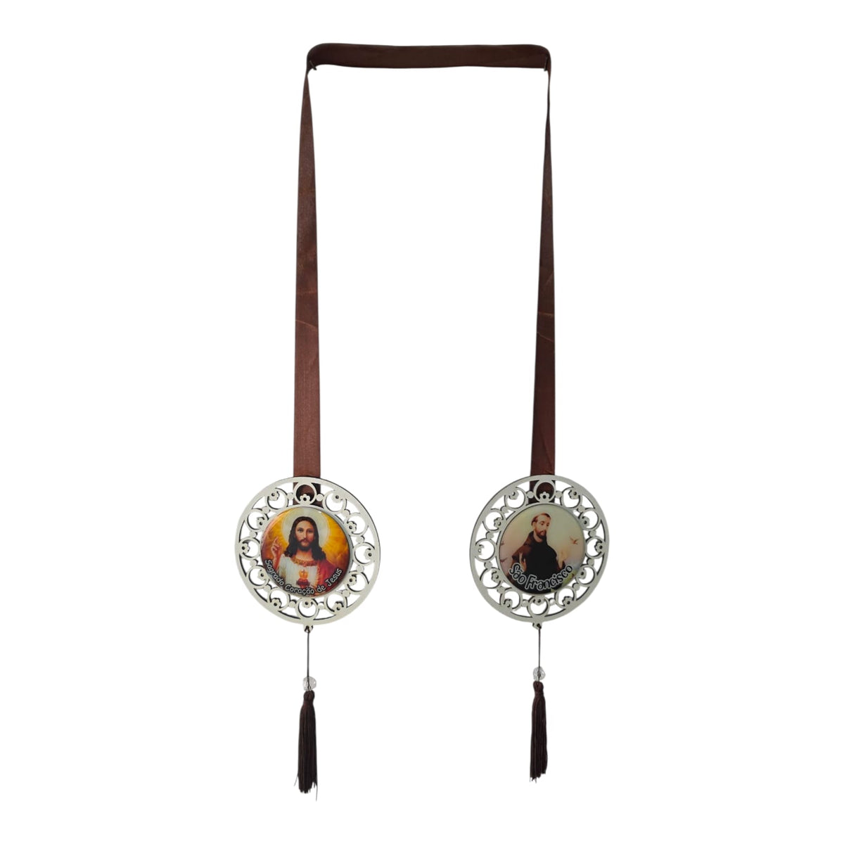 Door Scapular in Cutout Wood with Religious Images and Prayer - 5.1 Inch Mandalas