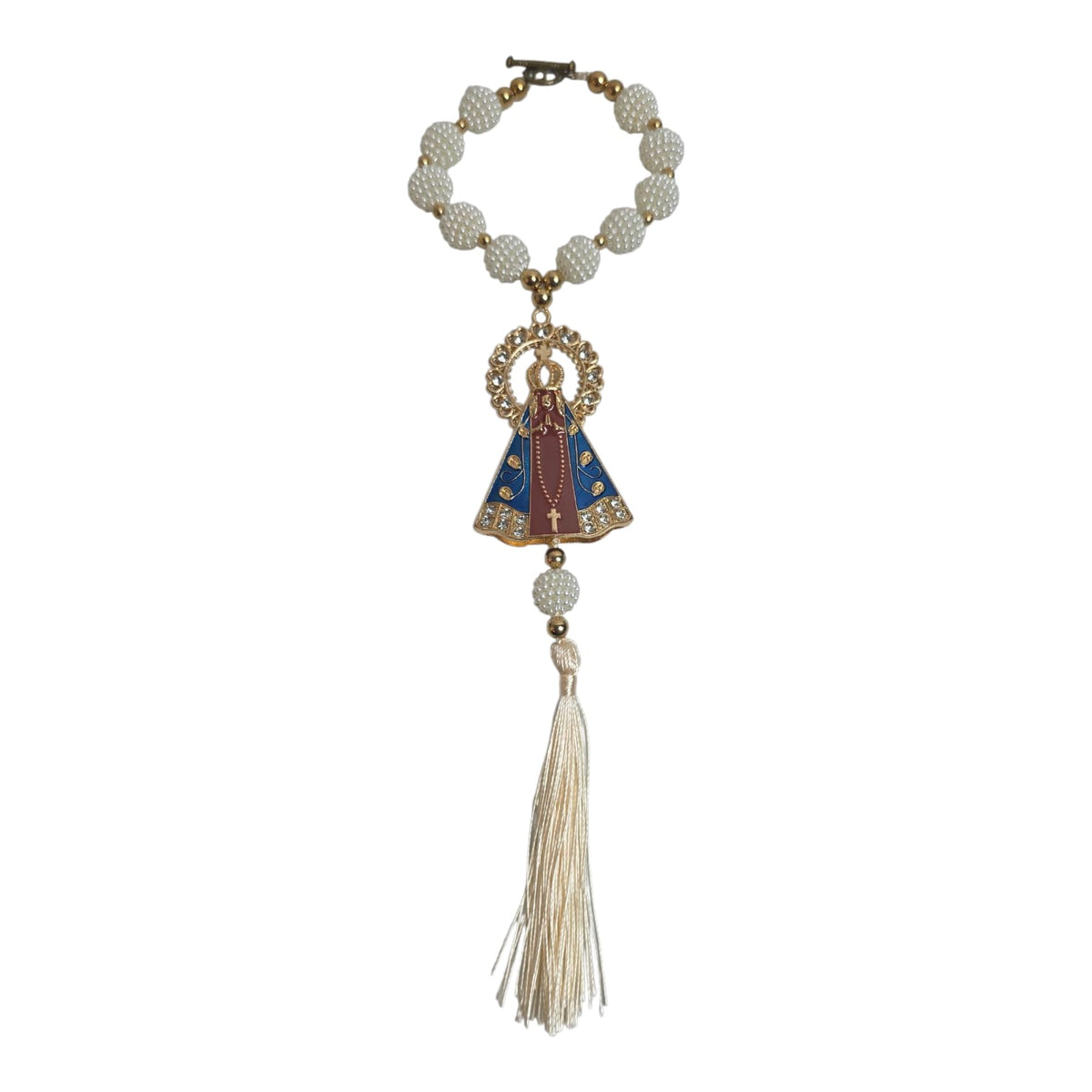 Our Lady of Aparecida Car Rosary – Blue or White Strass Beads