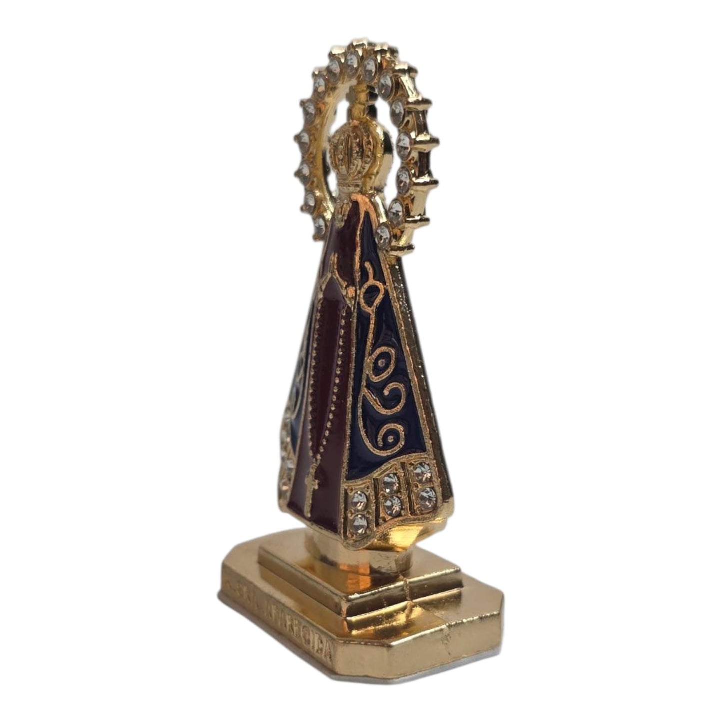 Our Lady of Aparecida Enamel Pendant with Gemstones - White or Brown, 2.2 or 2.8 Inch