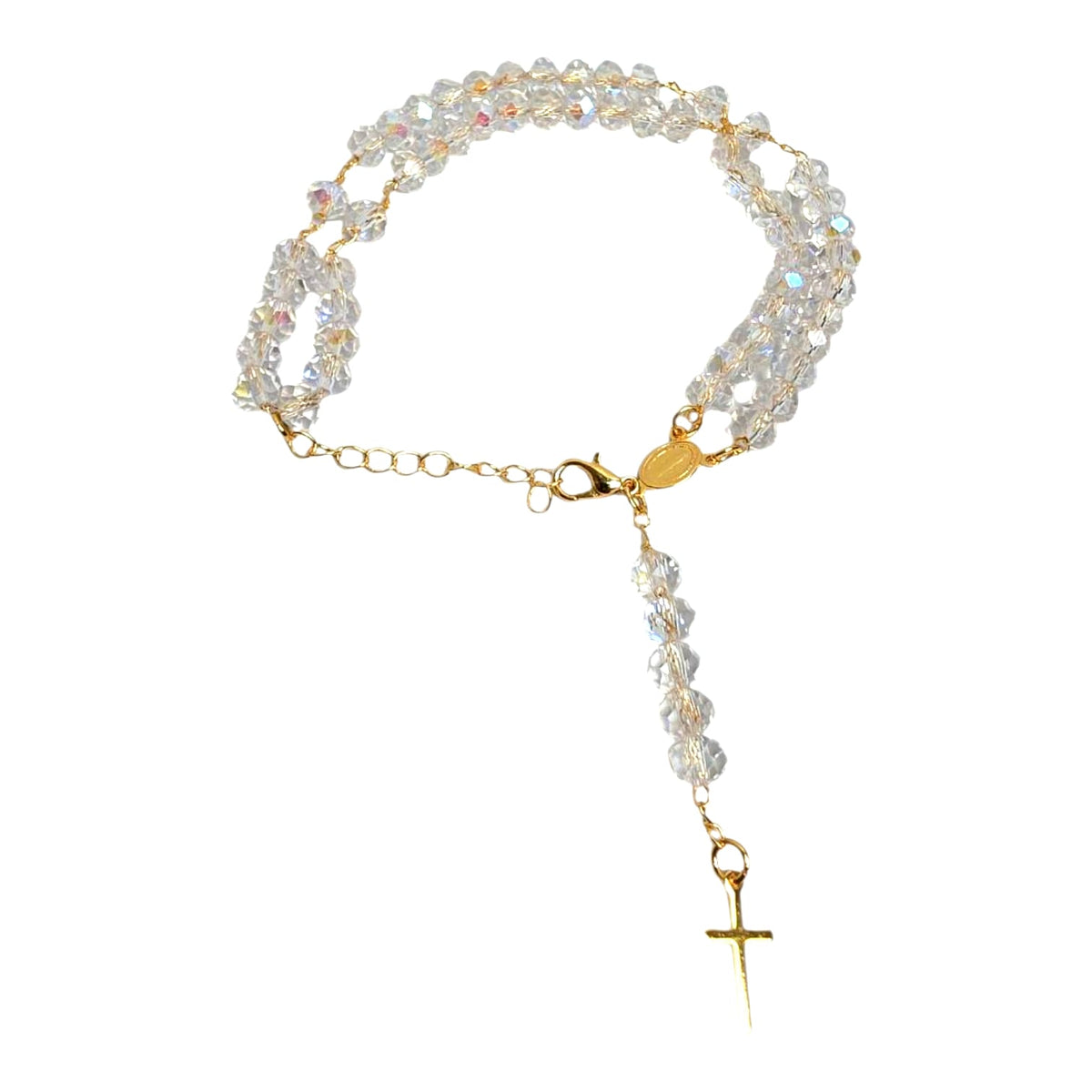 Glass Crystal Wrist Rosary Bracelet with Gold Finish - Various Colors