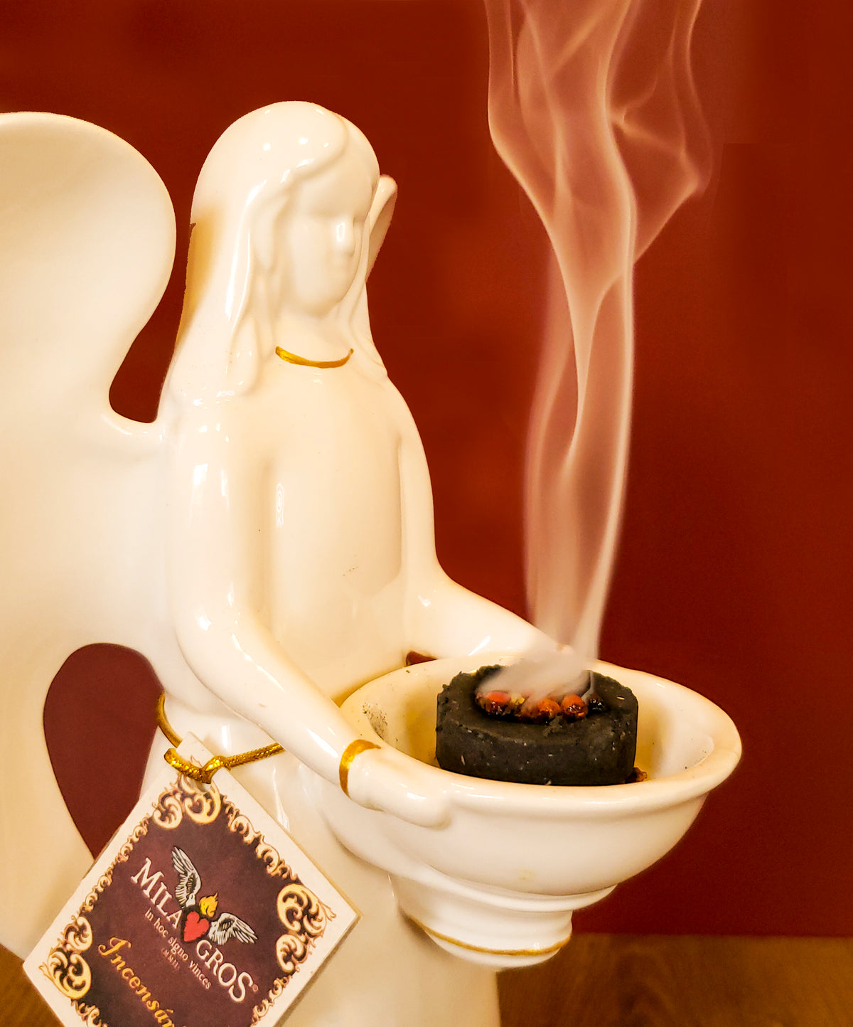 Angel Glazed Ceramic Resin Incense Burner — 9.1 in