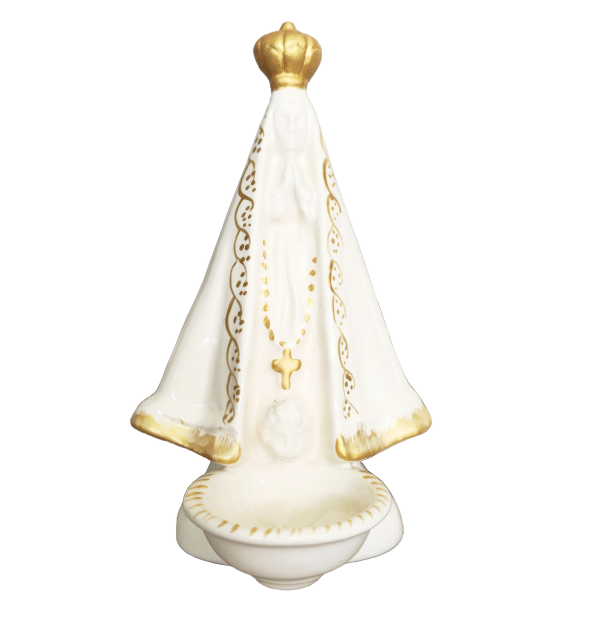 Our Lady of Aparecida Statue with Resin Incense Burner — 7.9 in, Cream Glazed Ceramic