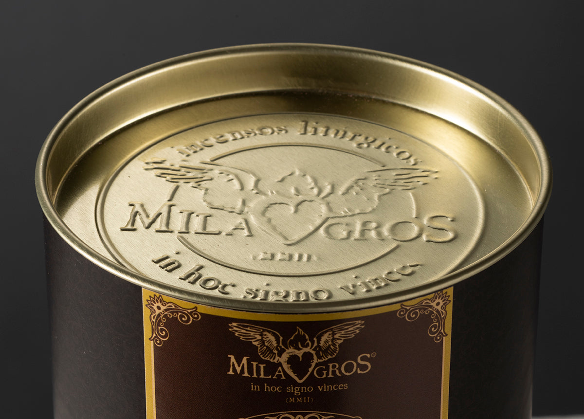 Detail of the canister lid for Milagros Cathedral resin incense.