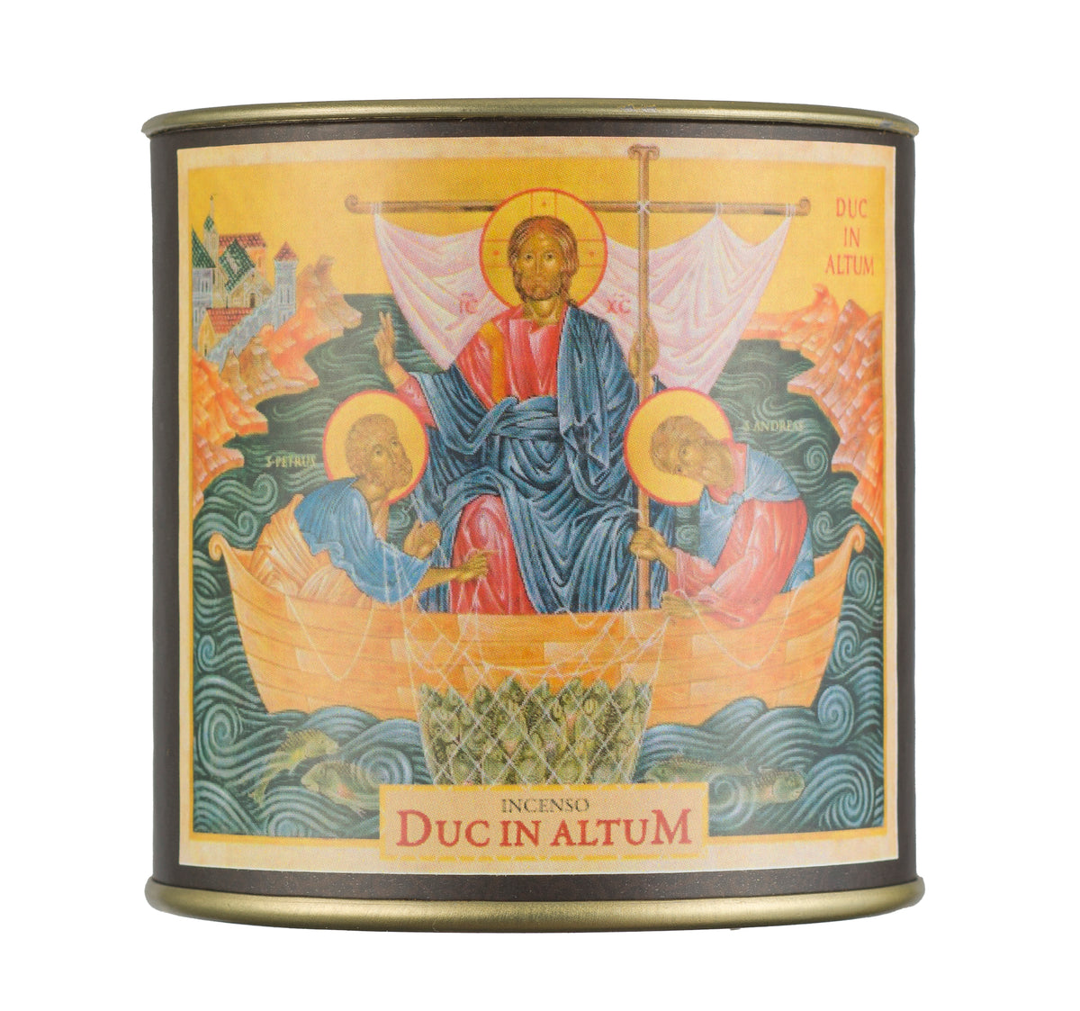 Front view of the 125g canister of Milagros Duc in Altum resin incense.