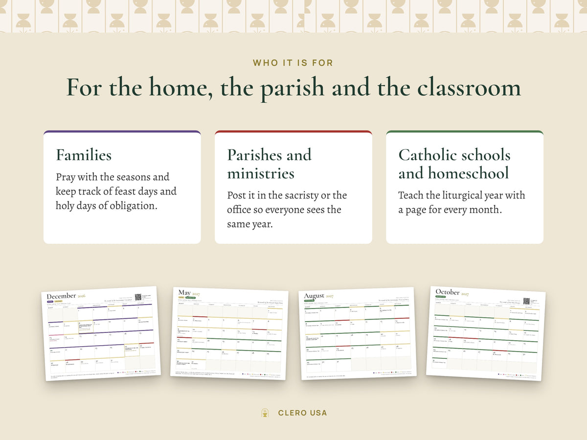A Catholic calendar for families, parishes, catechists and homeschoolers