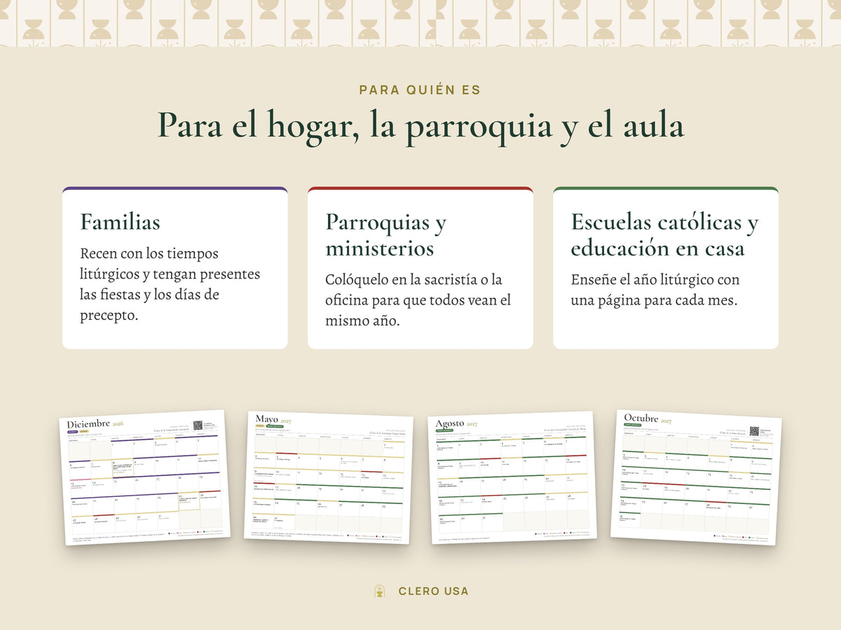 Calendario católico para familias, parroquias, catequistas y educación en casa