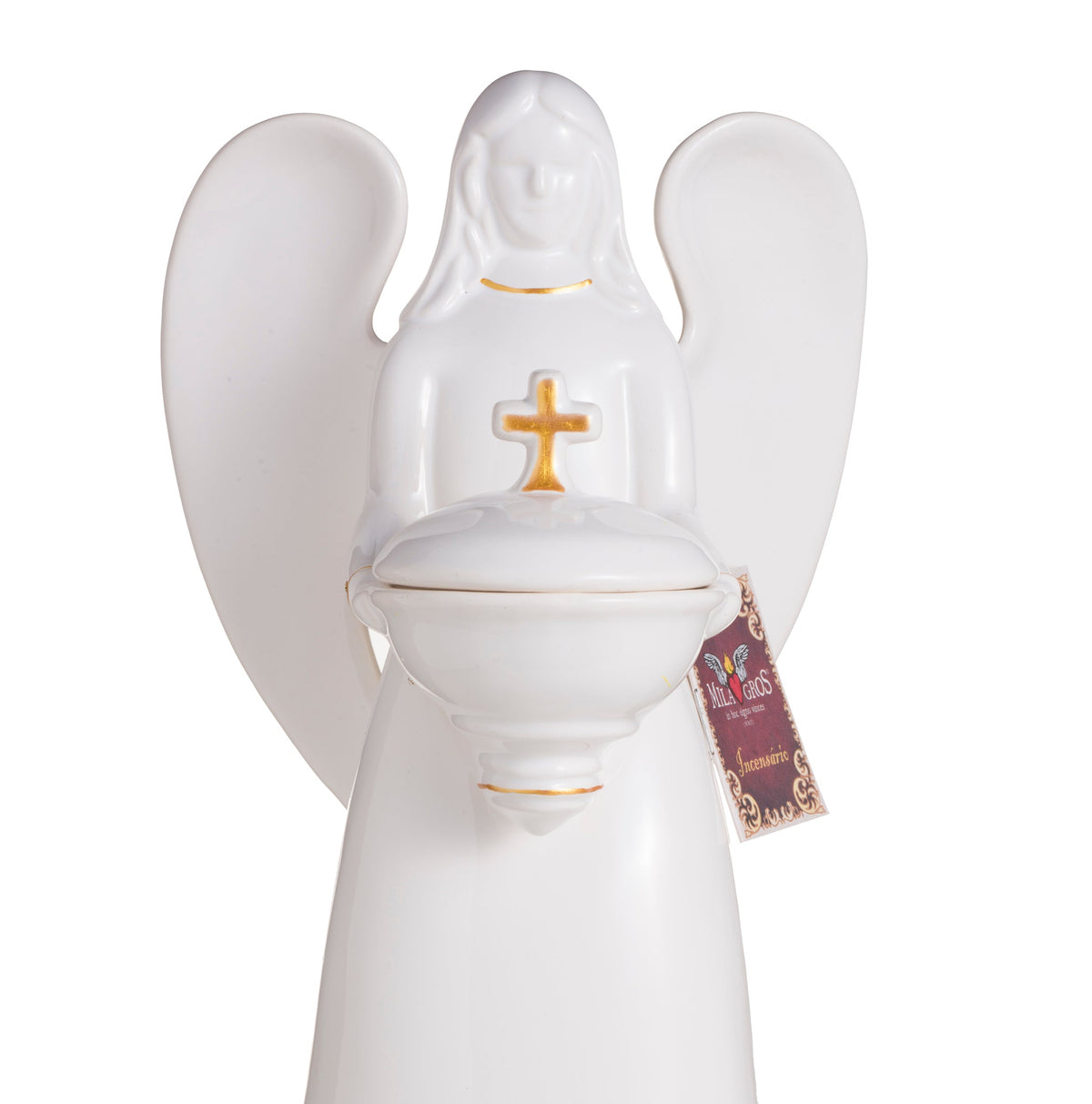 Angel Glazed Ceramic Resin Incense Burner — 9.1 in