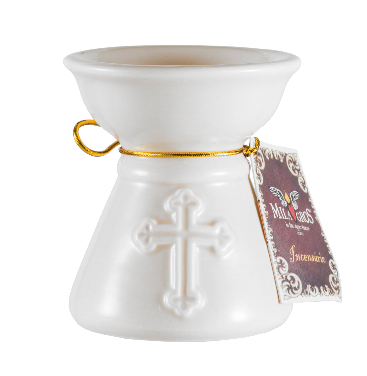White Cross Ceramic Resin Incense Burner — 3 in