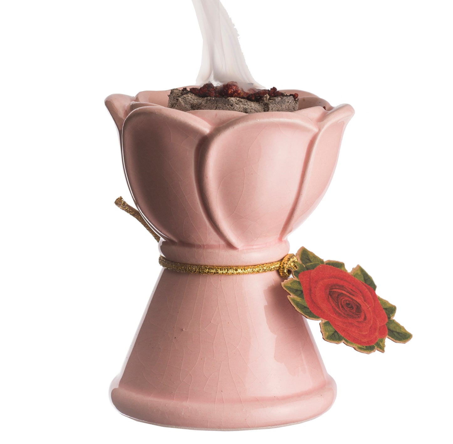 Pink Rose Ceramic Resin Incense Burner — 3 in