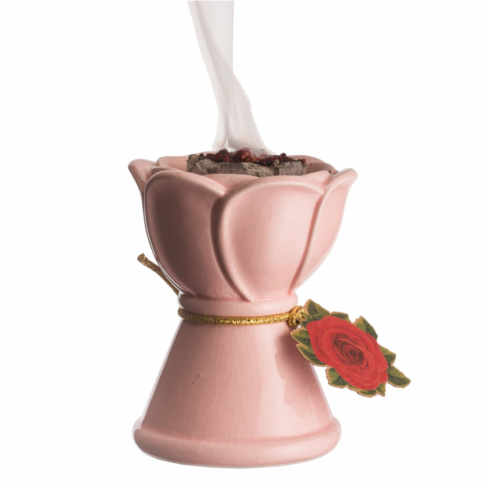 Pink Rose Ceramic Resin Incense Burner — 3 in