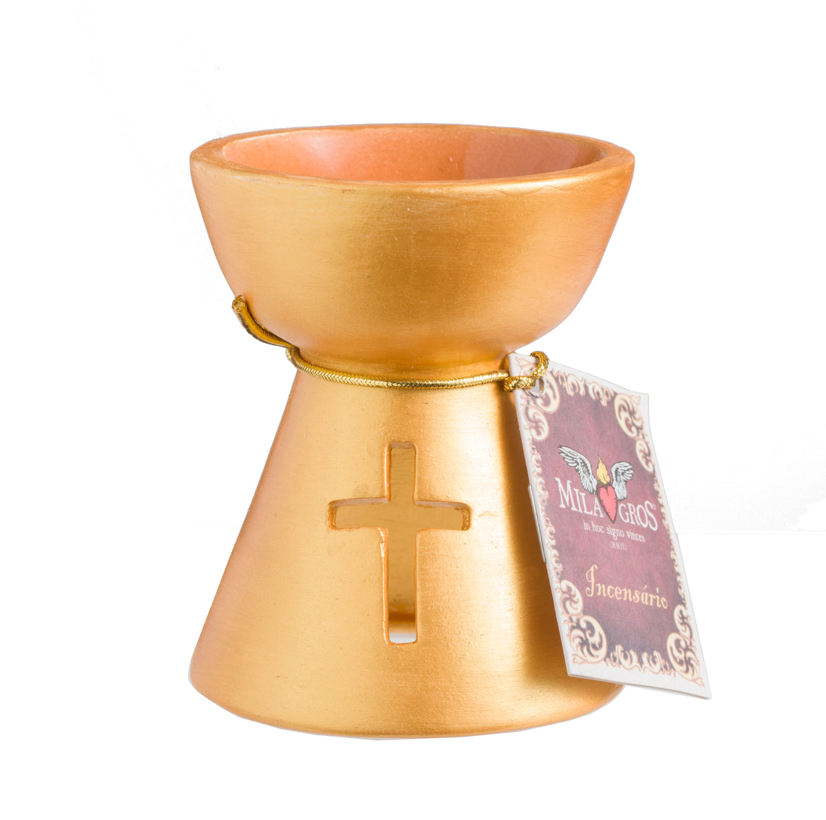 Three Wise Men — golden ceramic incense burner, front view