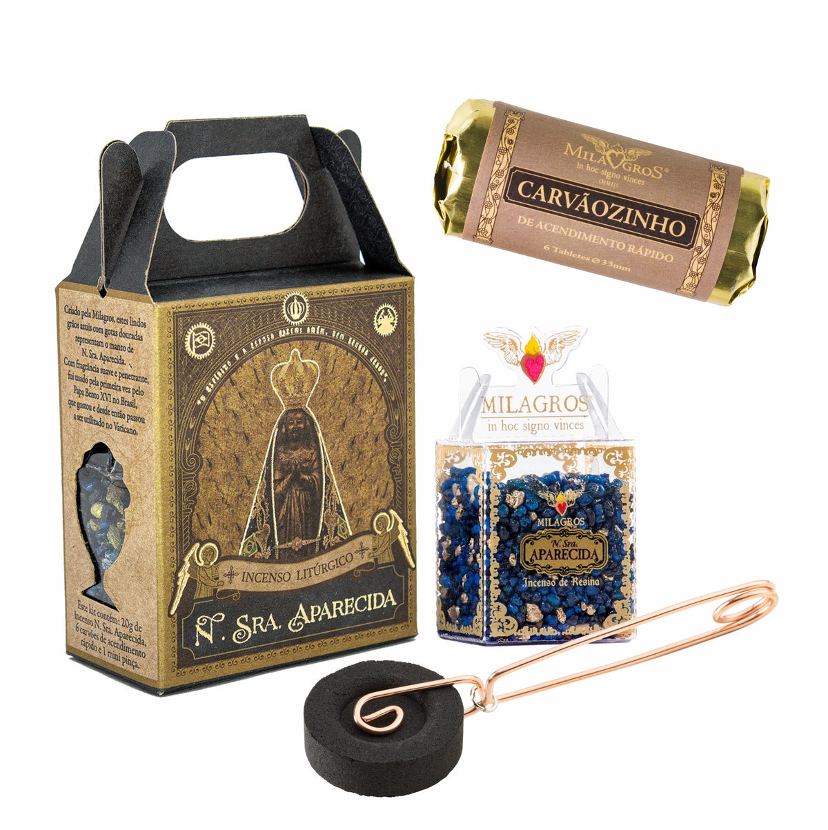 Our Lady of Aparecida Mini Kit — complete contents arranged for display