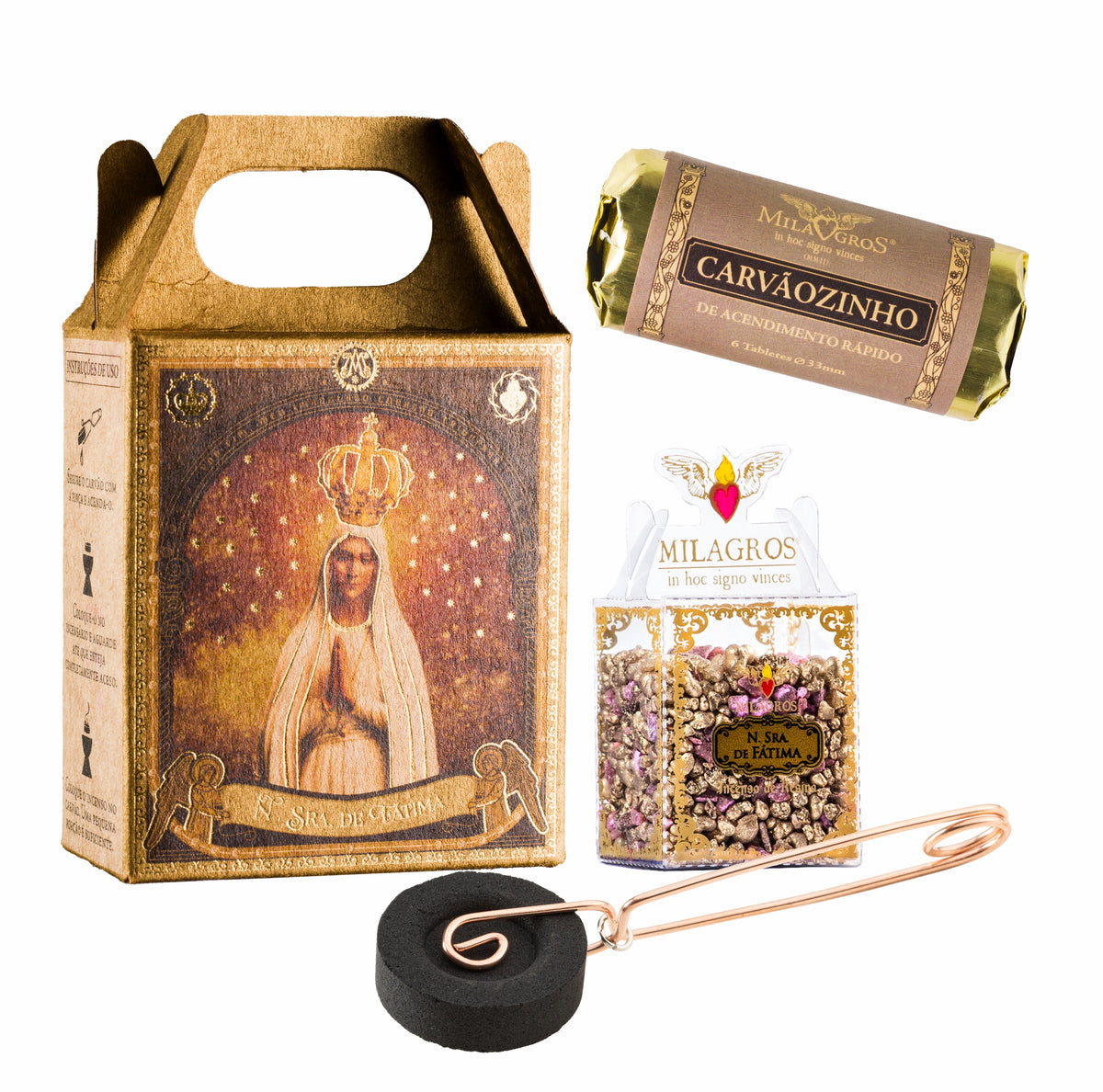 Our Lady of Fatima Mini Kit — complete contents arranged for display