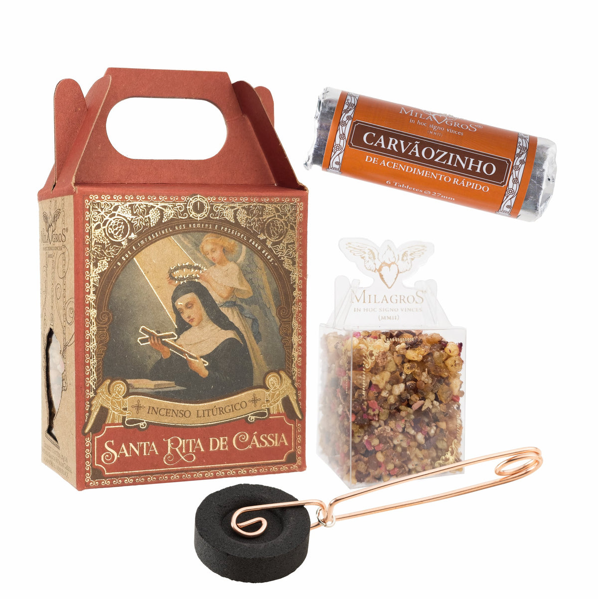 Saint Rita of Cascia Mini Kit — complete contents arranged for display