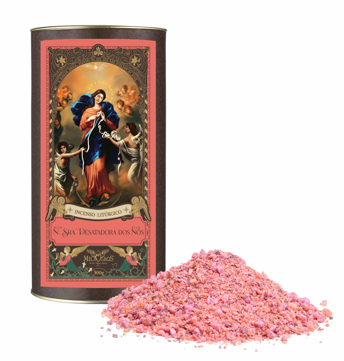 Loose resin grains of Milagros Our Lady Untier of Knots incense — rose and intense Franciscan incense.