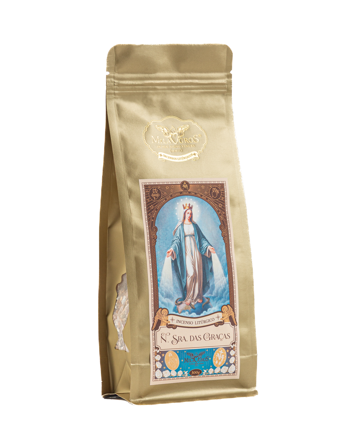 500g kraft refill pouch of Milagros Our Lady of Graces resin incense — lily, floral, and sweet.