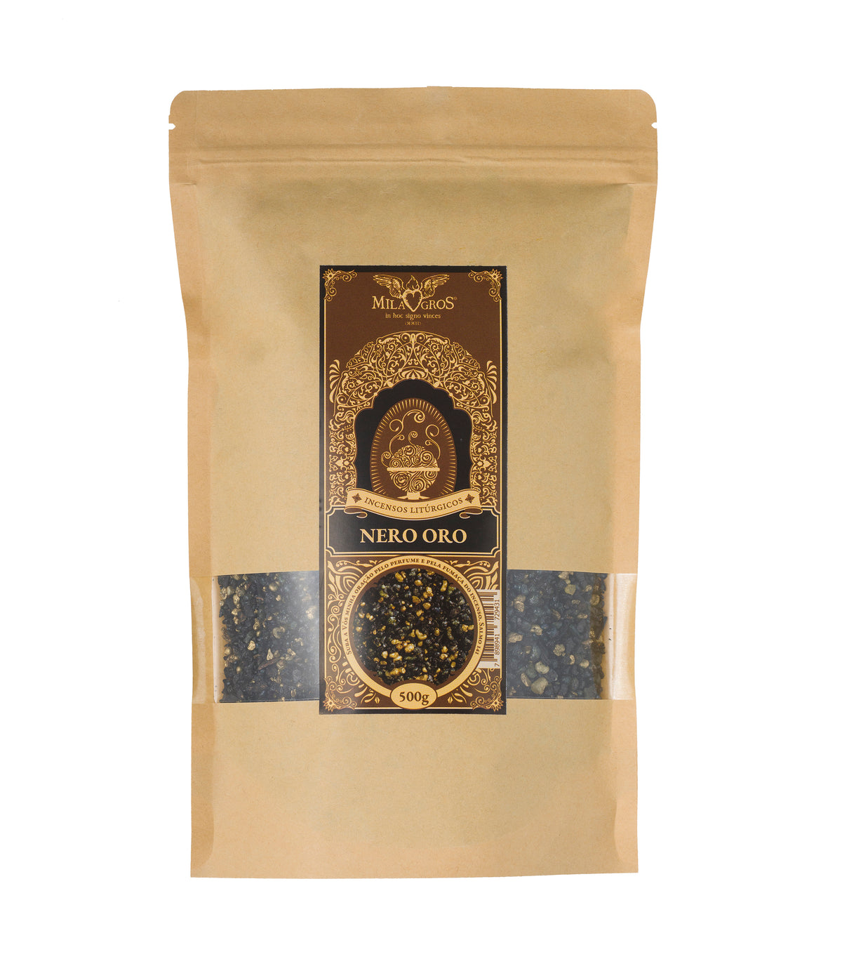 500g kraft refill pouch of Milagros Nero Oro resin incense — pontifical liturgical blend.