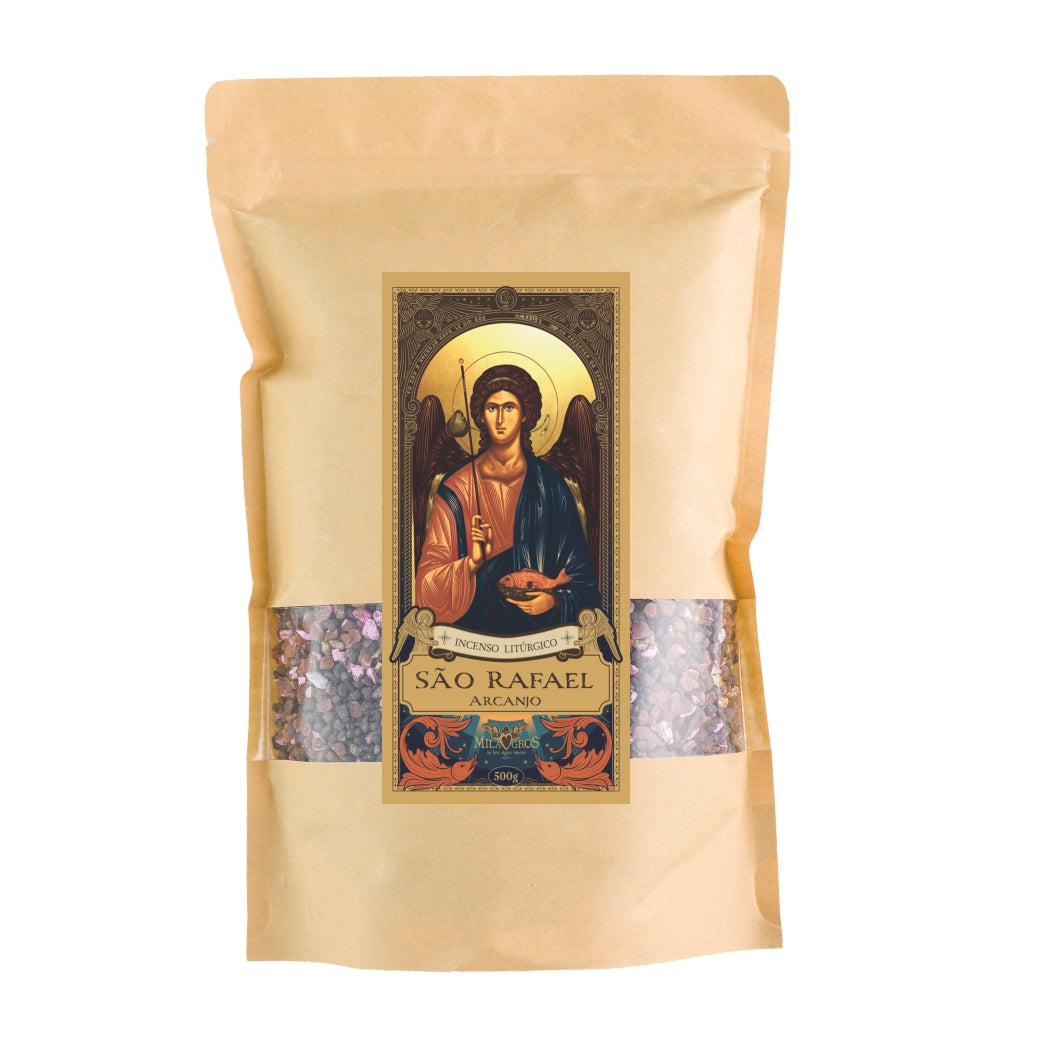 500g kraft refill pouch of Milagros Saint Raphael the Archangel resin incense — strong, mystical liturgical blend.
