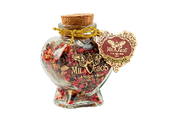 Heart-shaped Cuore glass jar (47g) of Milagros Pacem in Terris resin incense with cork stopper and gift box.