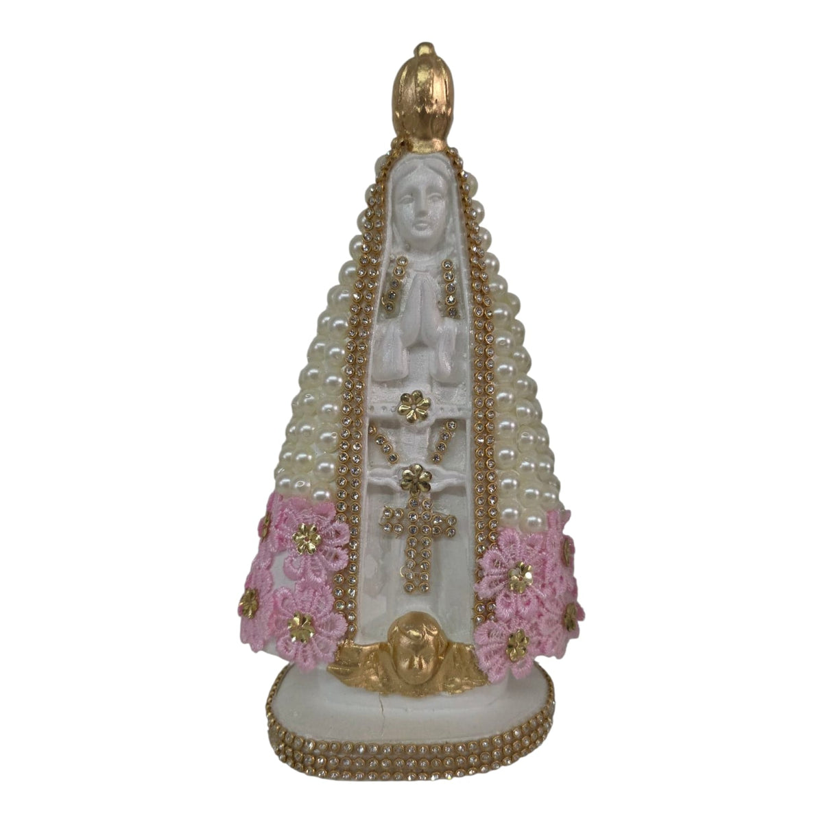 Our Lady of Aparecida Plaster Statue with Pearl Arch – 7.9 Inch