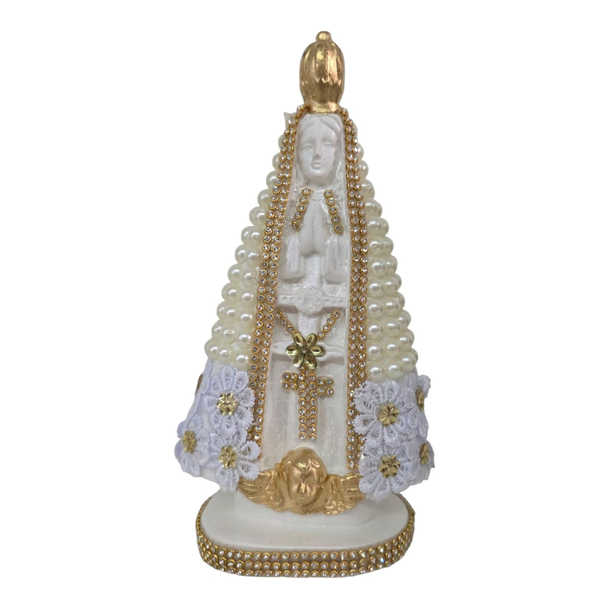 Our Lady of Aparecida Plaster Statue with Pearl Arch – 7.9 Inch