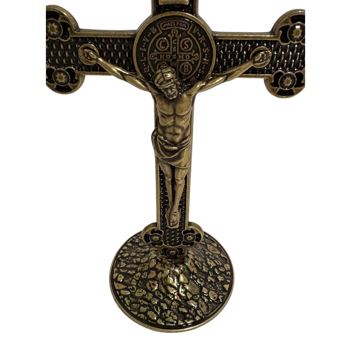 Metal Table Crucifix with St. Benedict Medal - 5.1 Inch