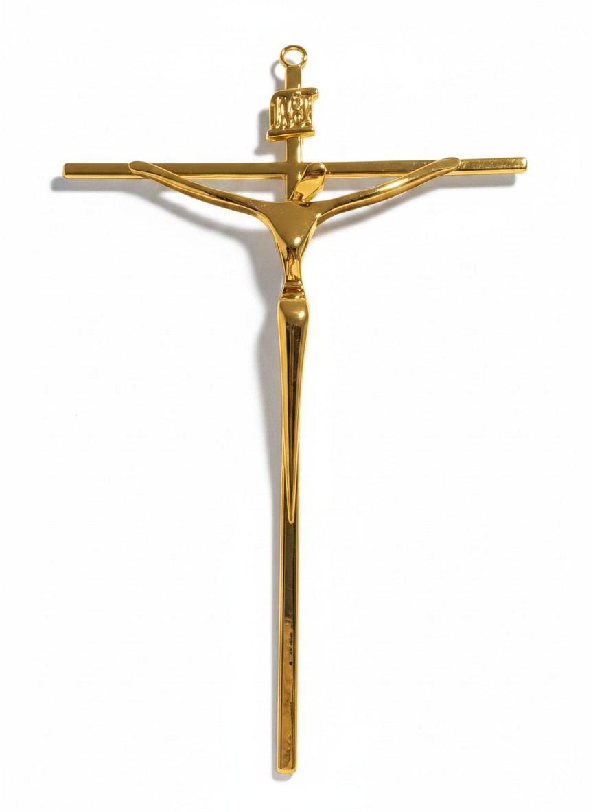 Modern Stylized Crucifix Wall Cross — Polished Gold