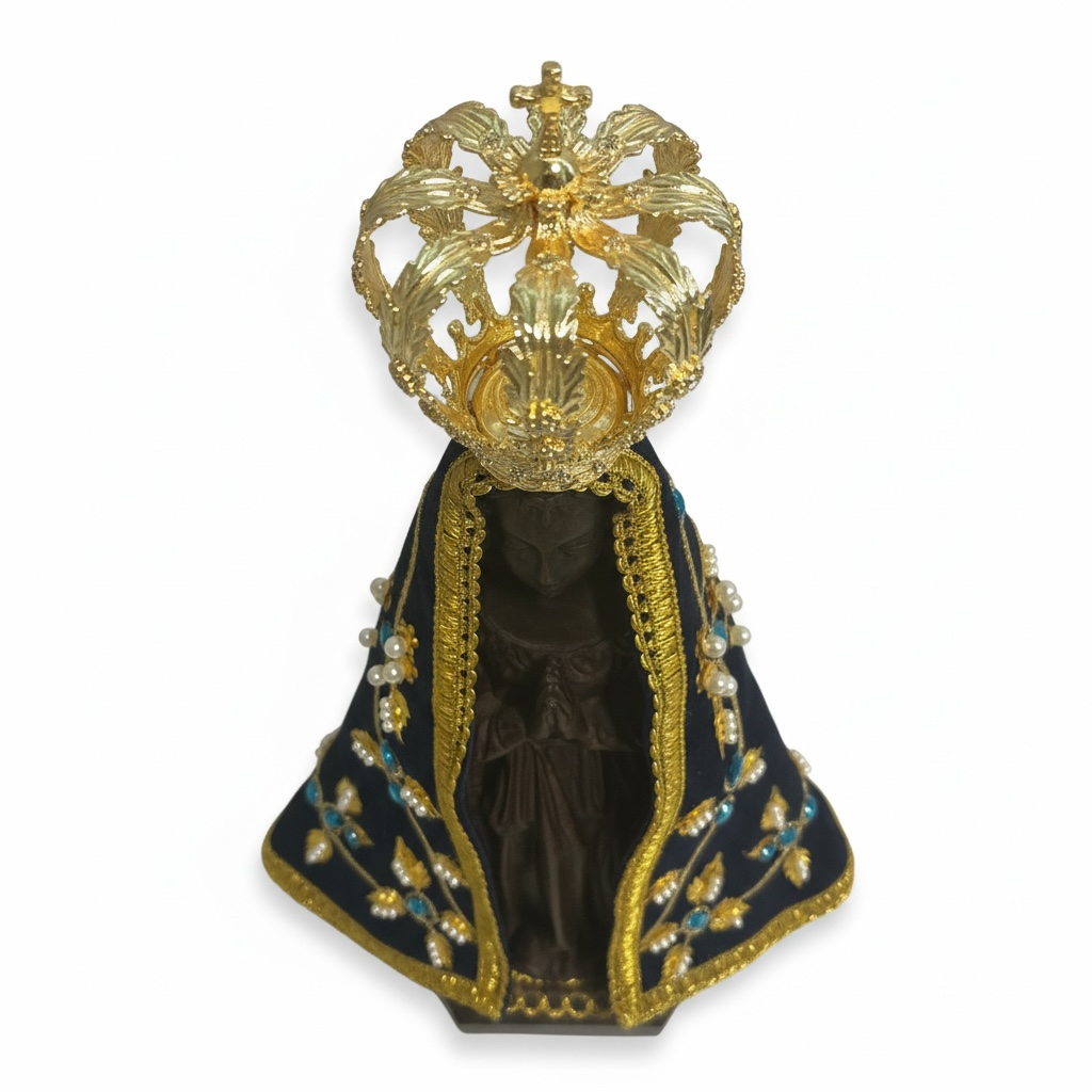 Official Facsimile Our Lady of Aparecida Statue - 14.5 Inch Replica with Authenticity Certificate from National Shrine - Hand-Embroidered Mantle