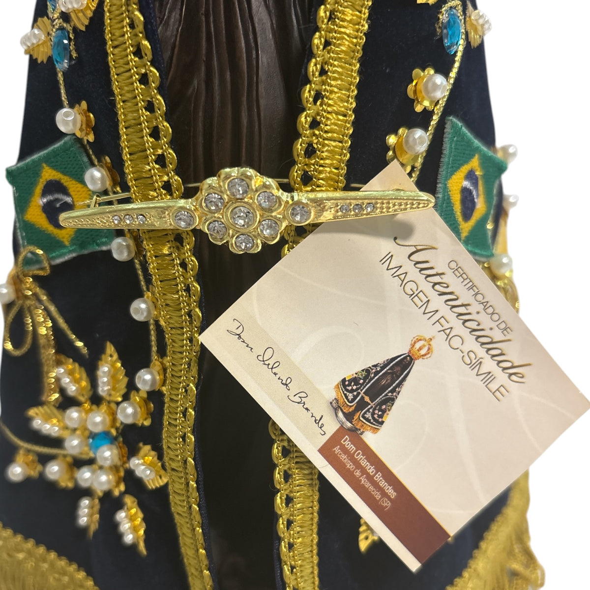 Official Facsimile Our Lady of Aparecida Statue - 14.5 Inch Replica with Authenticity Certificate from National Shrine - Hand-Embroidered Mantle