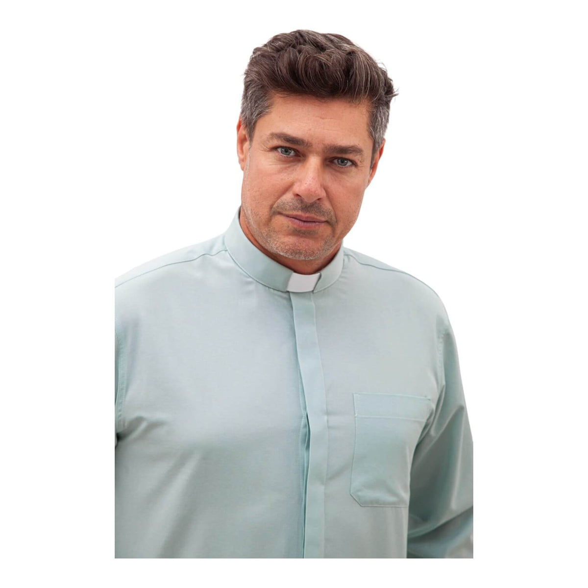 Lavander clerical shirt, long sleeve, front view