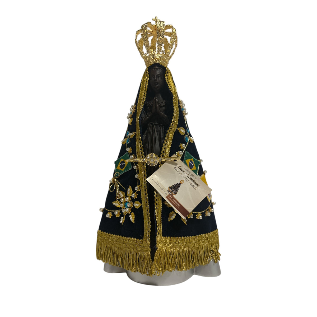 Official Facsimile Our Lady of Aparecida Statue - 14.5 Inch Replica with Authenticity Certificate from National Shrine - Hand-Embroidered Mantle