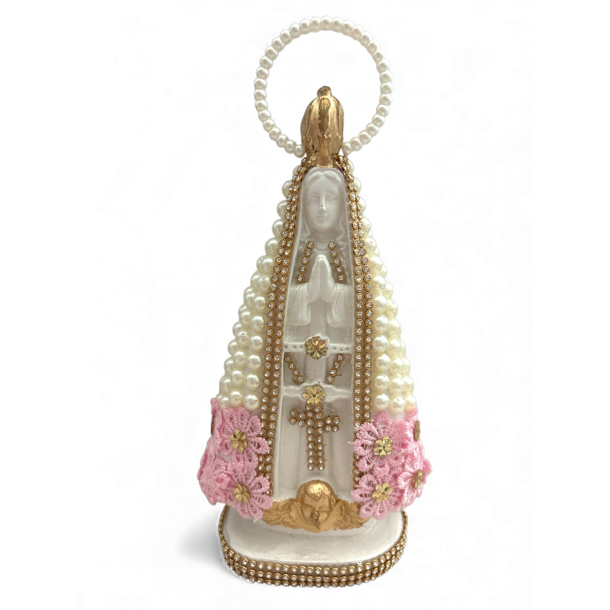 Our Lady of Aparecida Plaster Statue with Pearl Arch – 7.9 Inch