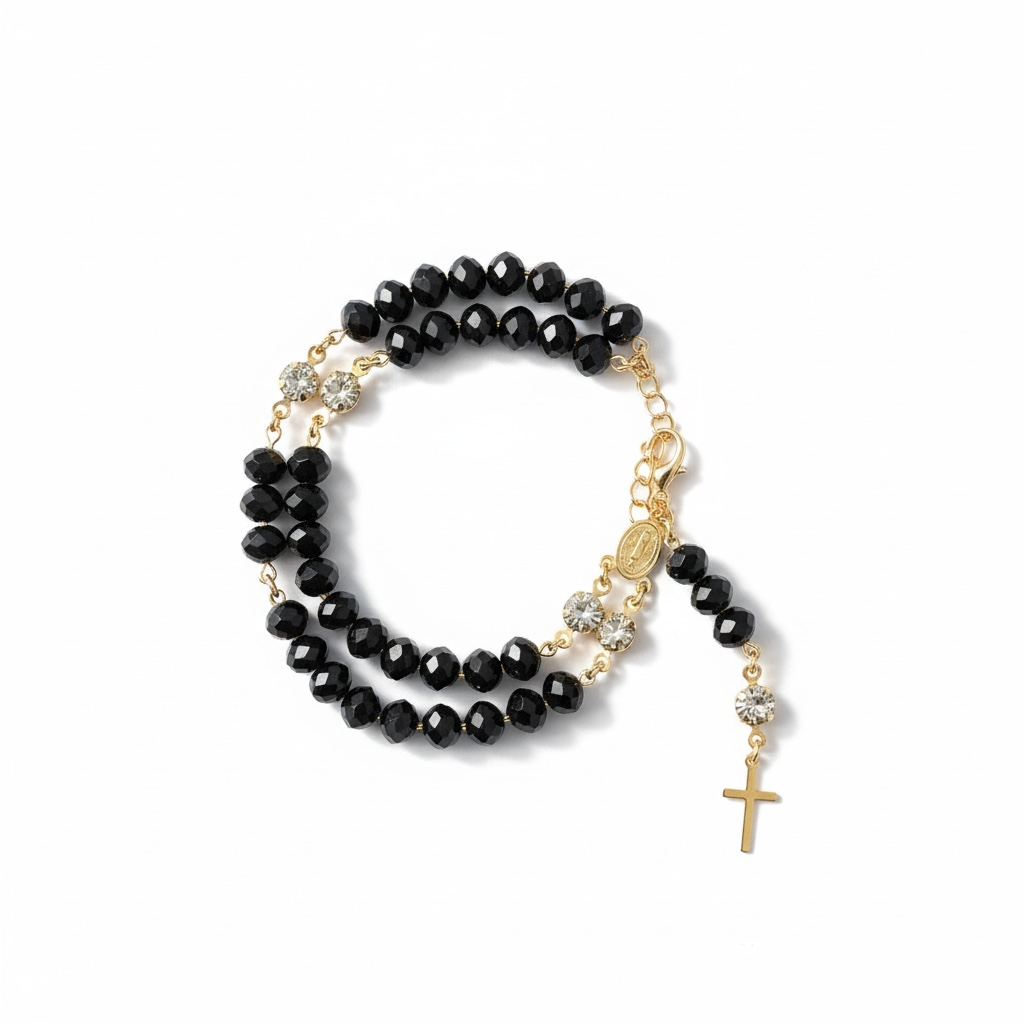Glass Crystal Wrist Rosary Bracelet with Gold Finish - Various Colors