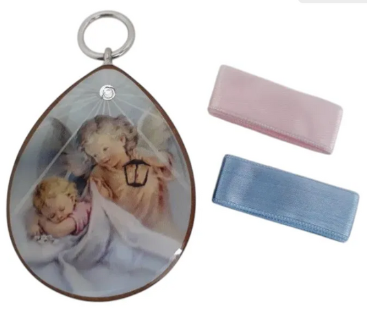 Guardian Angel Resin-Coated Wood Crib Medallion