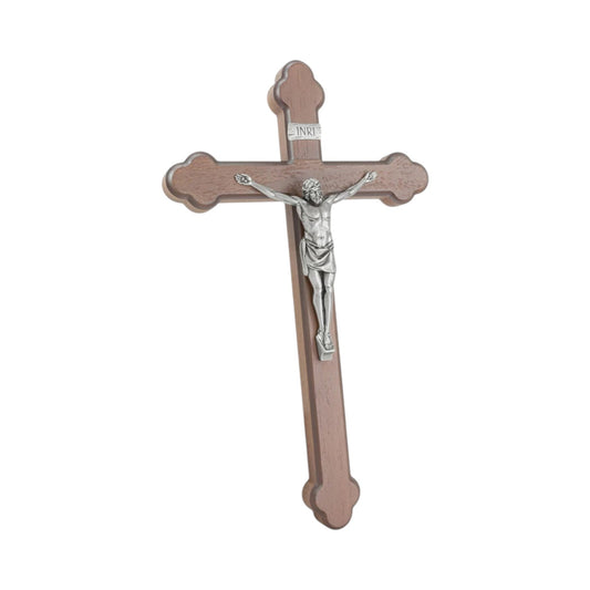 Wood Crucifix with Old Silver Christ - 13.4 Inches