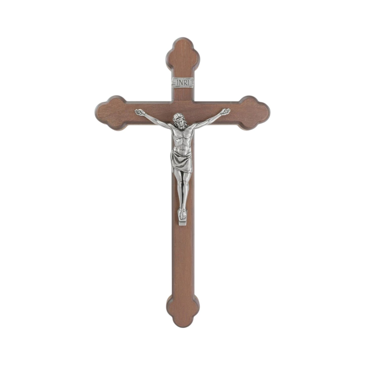 Wood Crucifix with Old Silver Christ - 13.4 Inches