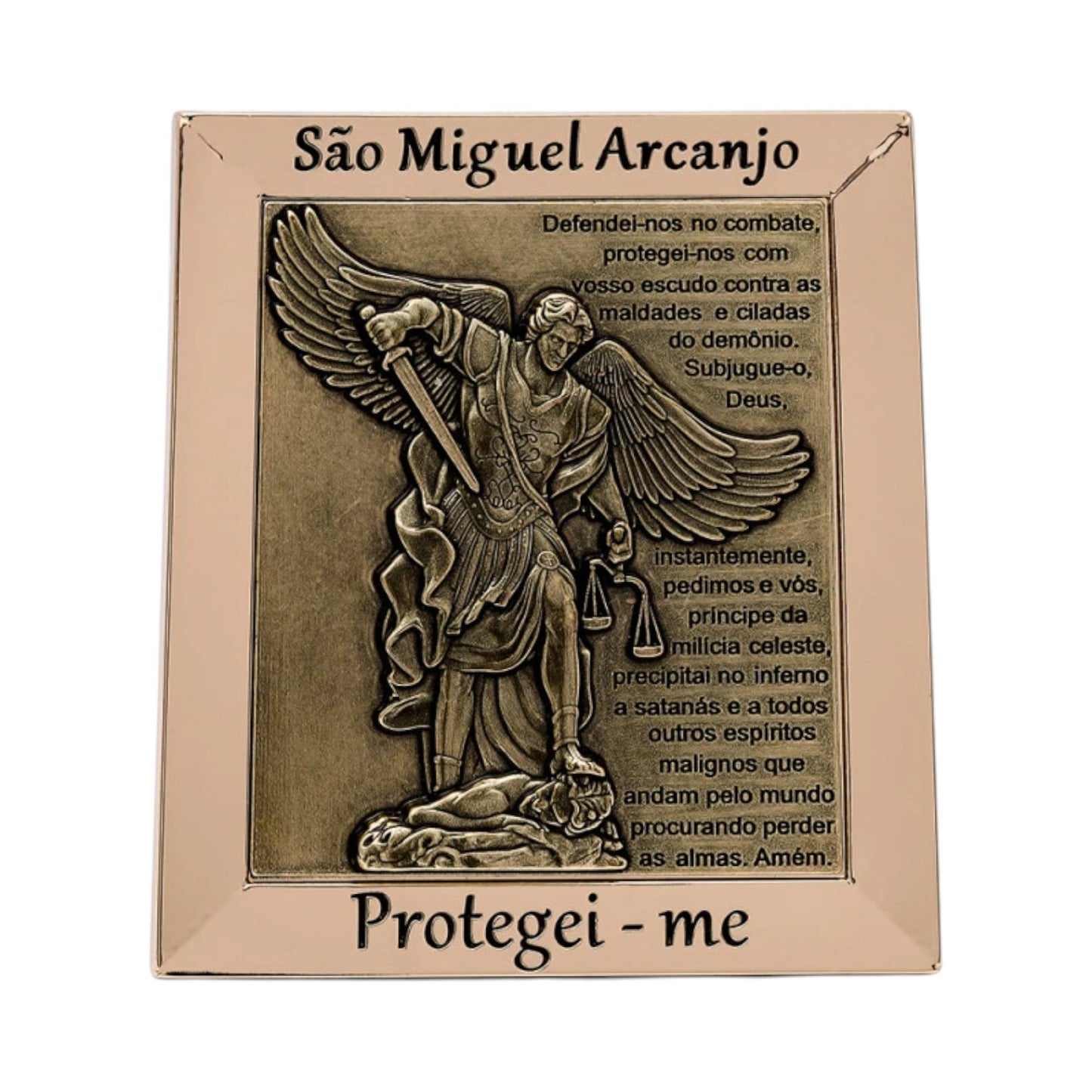 Saint Michael Archangel Tabletop Frame 4.7 Inches Gold & Antique Silver with Prayer