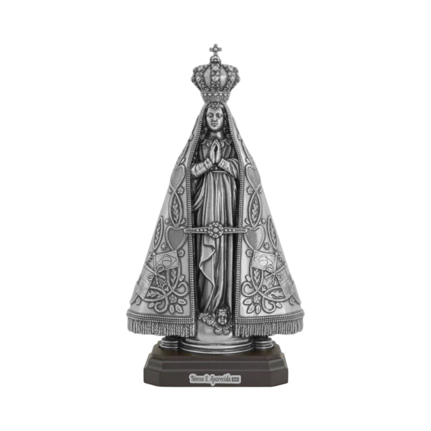 Our Lady of Aparecida Statue 9.1 Inches Antique Silver Brazil's Patroness