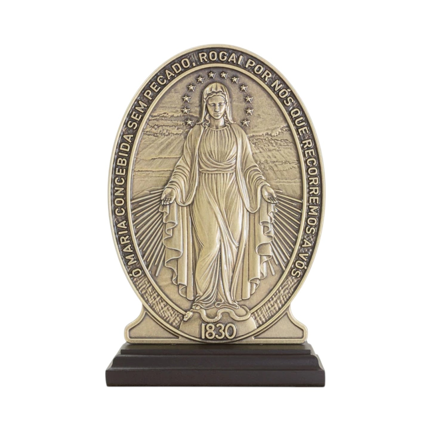 Our Lady of Grace Tabletop Statue 7.5 Inches Antique Gold Miraculous Medal