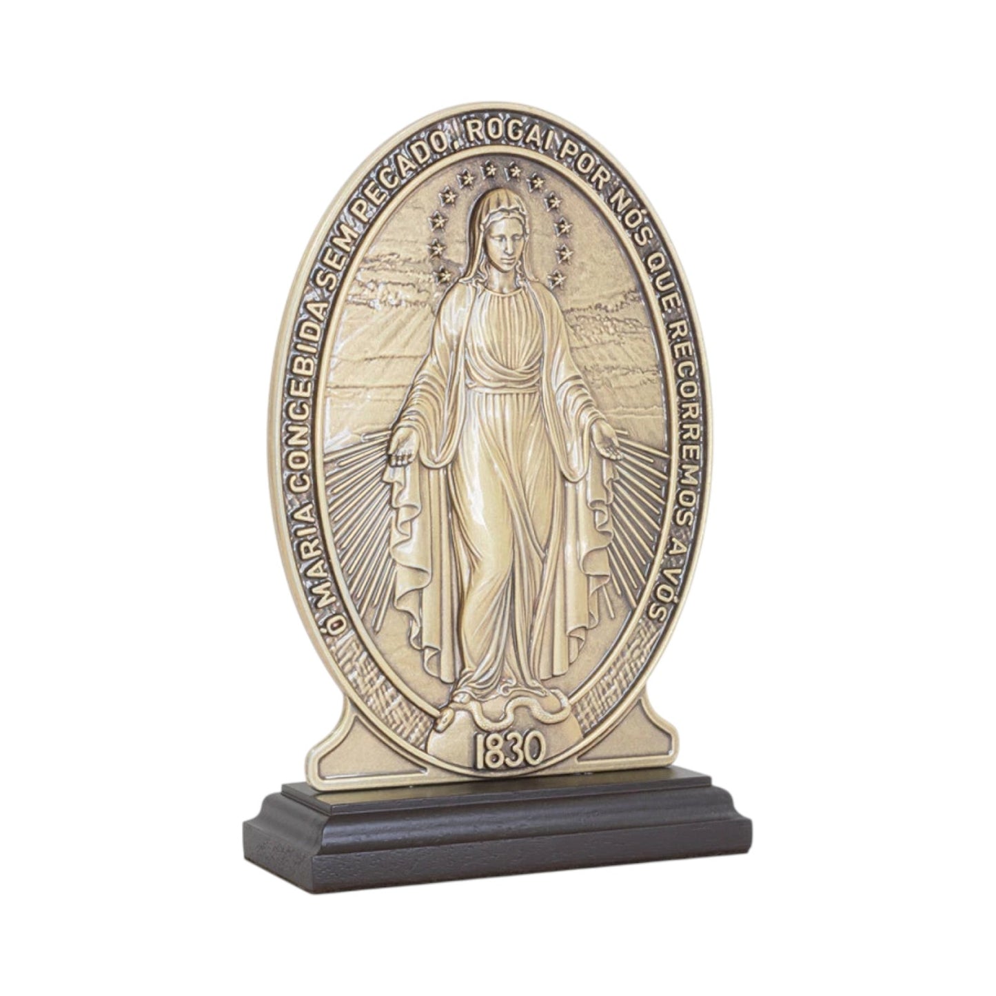 Our Lady of Grace Tabletop Statue 7.5 Inches Antique Gold Miraculous Medal
