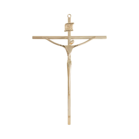 Stylized Gold Crucifix Wall Cross 14.2 Inches Modern Catholic Design