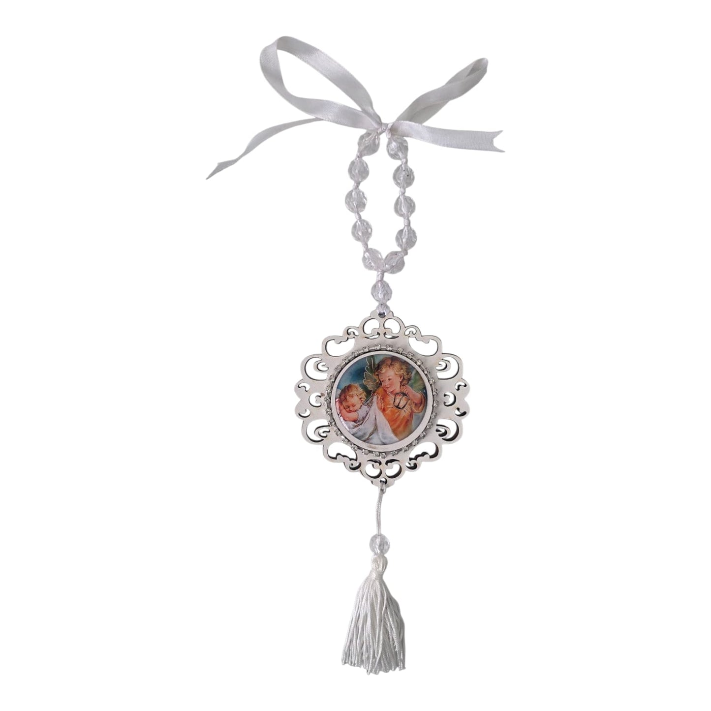 Baby Crib Medal with Crystal Beads and Tassel