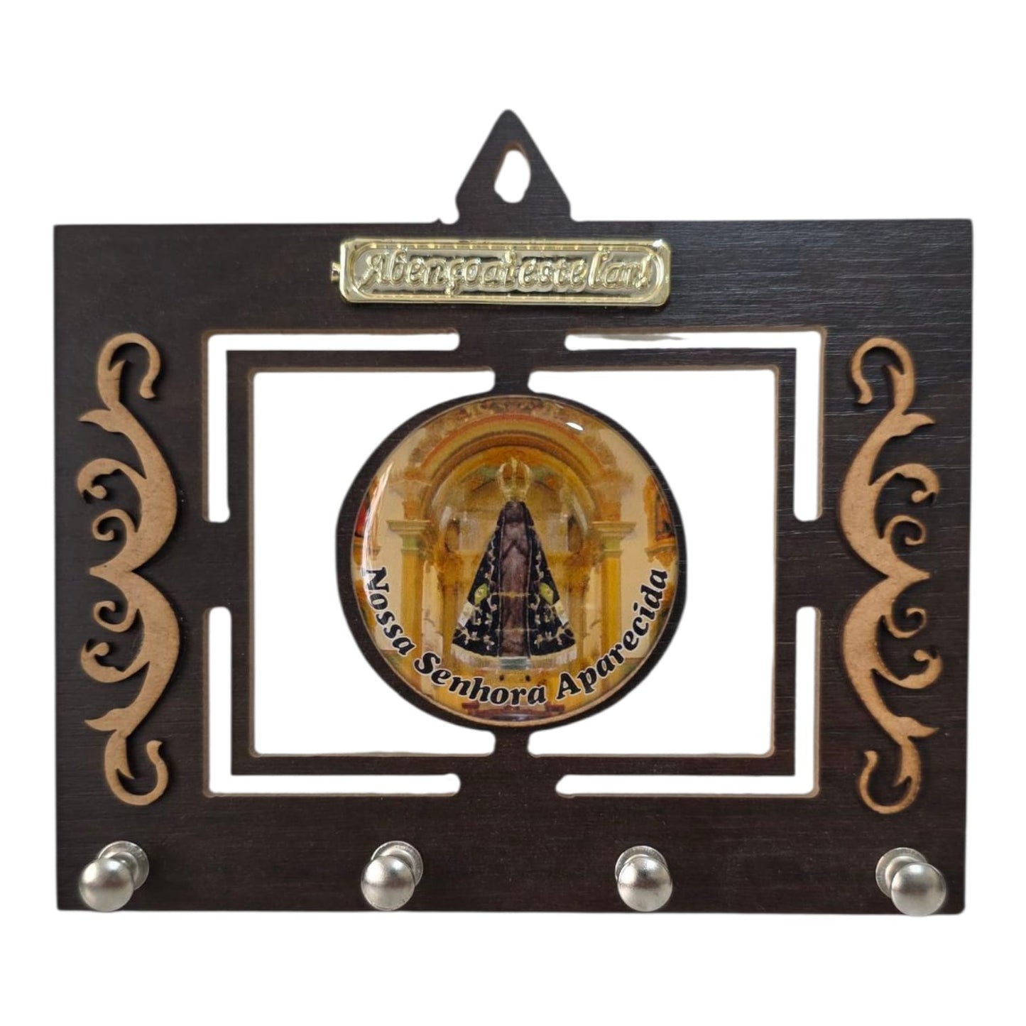 Wooden Pierced Key Holder with 4 Hooks - Various Themes - 5.9 x 6.7 Inch