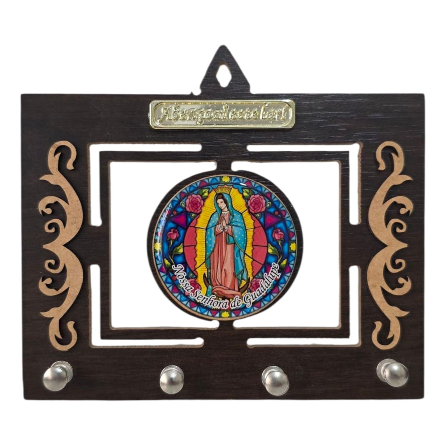 Wooden Pierced Key Holder with 4 Hooks - Various Themes - 5.9 x 6.7 Inch